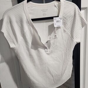 American Eagle Outfitters Women's White Ribbed Top